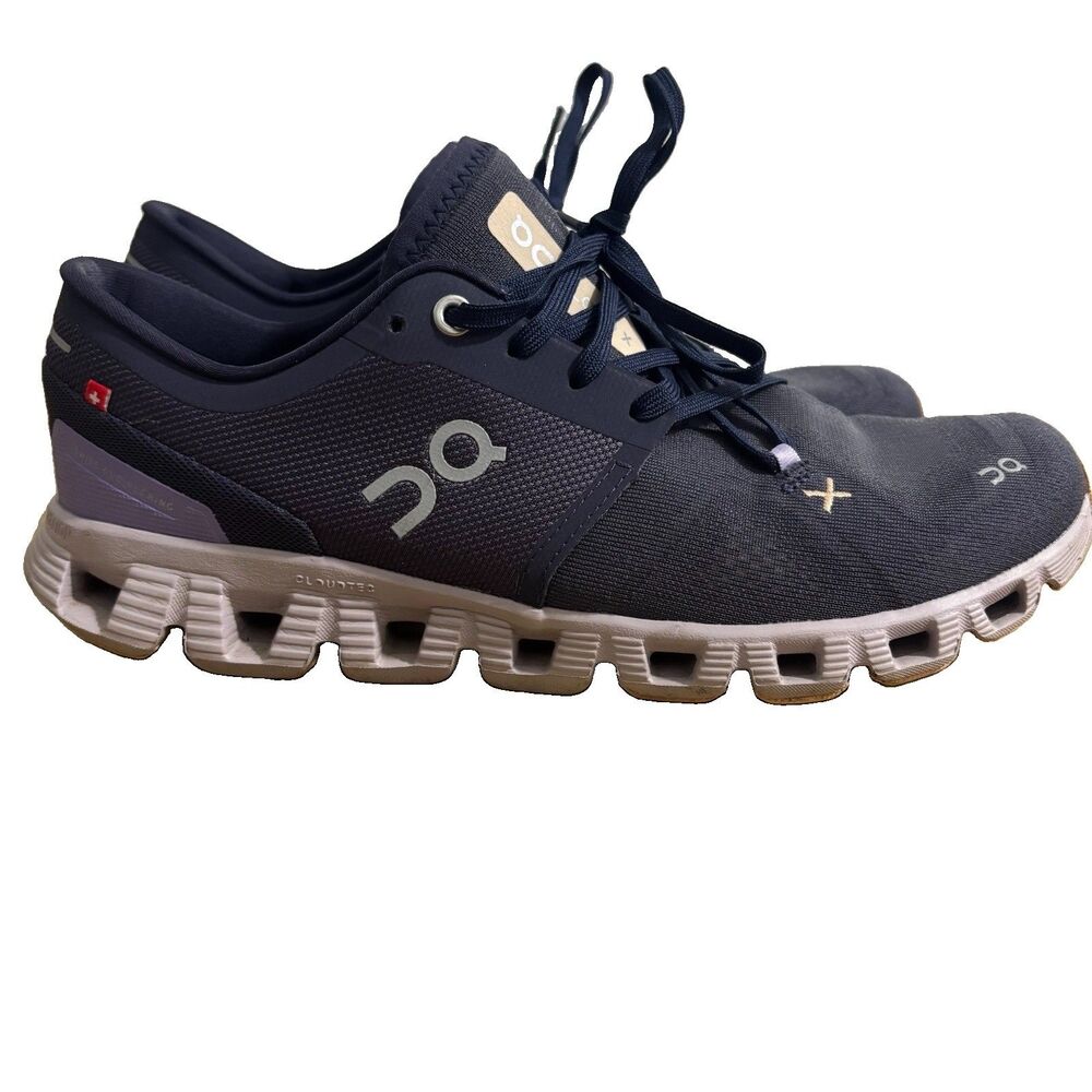 On Cloud X 3 Womens 9.5 Navy Blue Purple Running Shoes Athletic Sneakers EUC